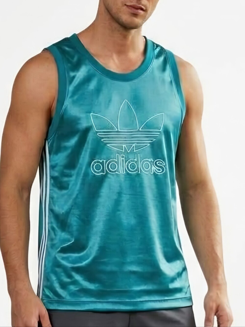 Adidas Originals Men's Satin Tank Top Teal / Emerald Green - Size L
